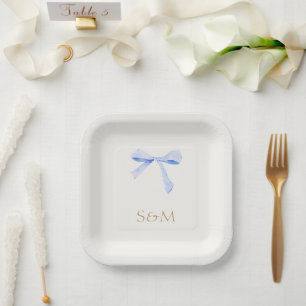Assiettes En Carton Blanc Dusty Blue Watercolor Mariage de ruban