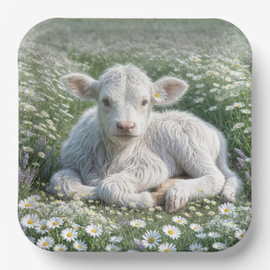 Assiettes En Carton Blanc Écossais Haut-Calf Dans Le pré De Daisy