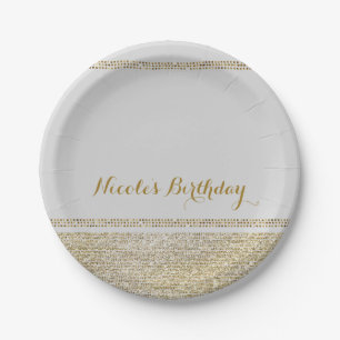 Assiettes En Carton Blanc et or scintillant Glam Chic Élégant Fête
