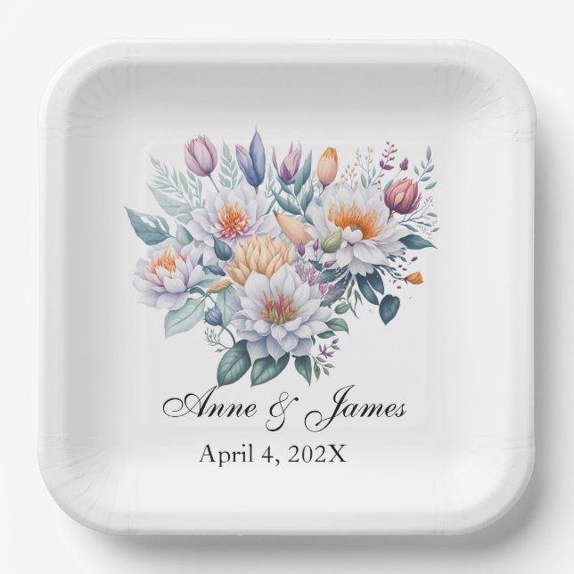 Assiettes En Carton Blanc Floral  (Recto)