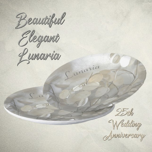 Assiettes En Carton Blanc Lunaria Dollars Argent Élégant (Créateur téléchargé)