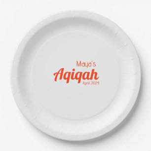 Assiettes En Carton Blanc orange uni couleur plaine, Baby shower Aqiqa