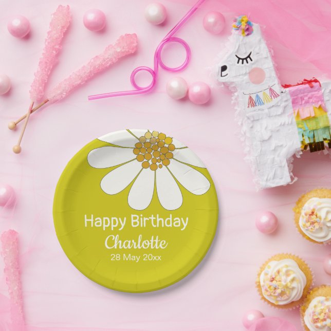 Assiettes En Carton Blanc Retro Moderne Fleur de marguerite Personnali (Fête)