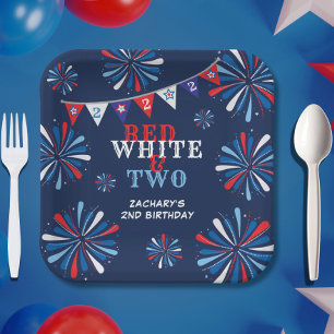 Assiettes En Carton Blanc rouge et DEUX 2e anniversaire
