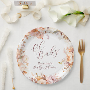 Assiettes En Carton Blanc Vintage Floral Chute Oh Baby shower