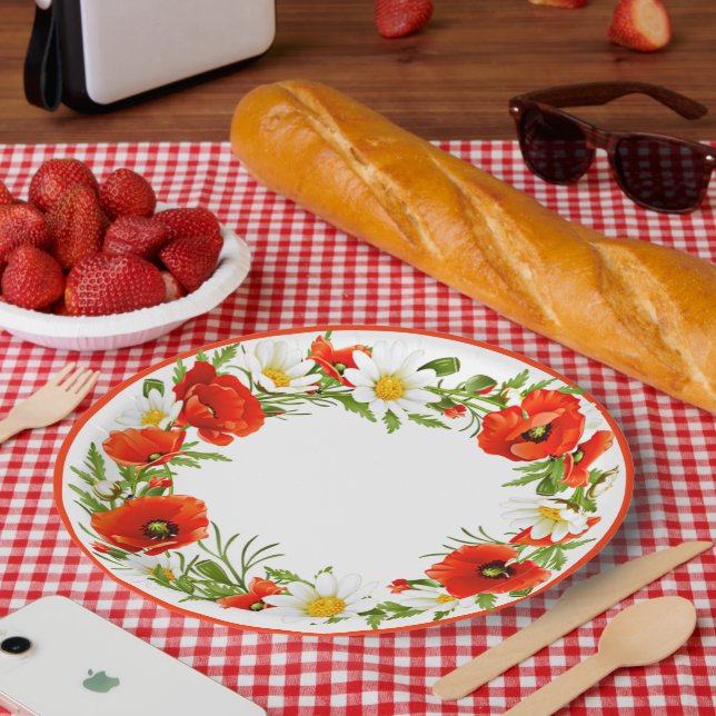 Assiettes En Carton Blancs élégants Rois rouges Pépites Fleur Wreath (Pique-nique)