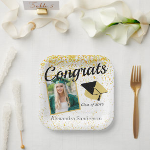 Assiettes En Carton Blancs Gold Black Photo classe de graduation de 20