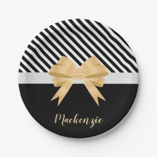 Assiettes En Carton Blancs noirs Goldem Bow