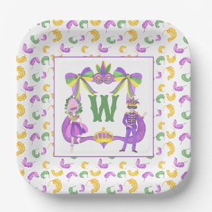 Assiettes En Carton Blason de monogramme Mardi Gras à l'aquarelle