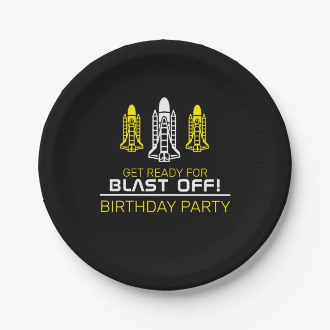 Assiettes En Carton Blast Off ! Navettes spatiales, Anniversaire (Devant)