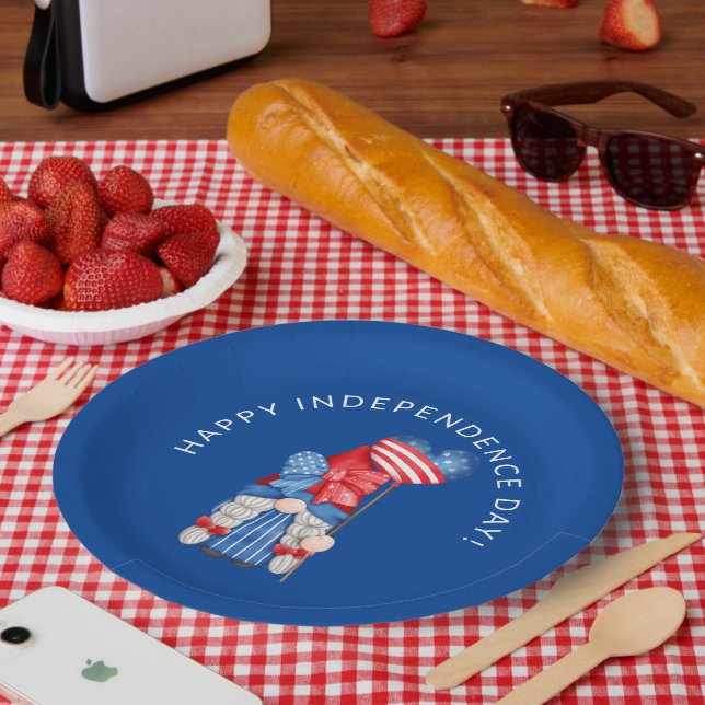 Assiettes En Carton Bleu 4 juillet Gnome Fête de l'Indépendance Pape (Pique-nique)