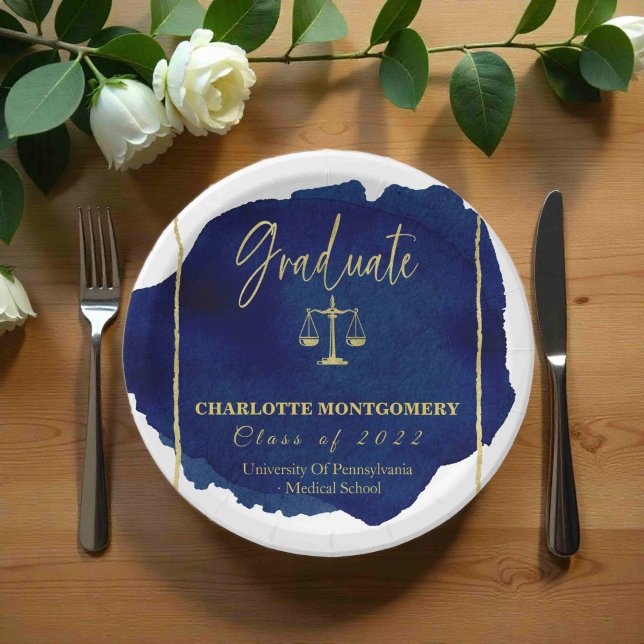 Assiettes En Carton Bleu Abstrait Elegant Law School Graduation (Créateur téléchargé)