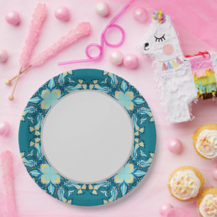 Assiettes En Carton Bleu aquamarine mandala floral