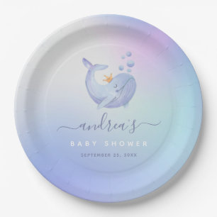Assiettes En Carton Bleu Aquarelle Baleine Mer thème Baby shower Océan