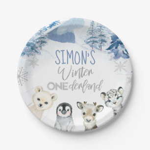 Assiettes En Carton Bleu Argent Arctique hiver Onederland Anniversaire