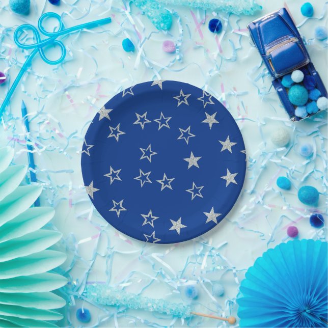 Assiettes En Carton Bleu argenté (Fête)