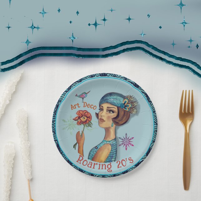 Assiettes En Carton Bleu Art déco des années 20 (Roaring 20's Art Deco Blue Paper Plates)