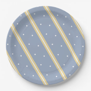 Assiettes En Carton Bleu avec bande de sable et points blancs