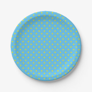 Assiettes En Carton Bleu avec des pois jaunes