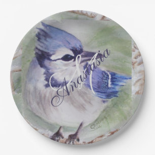 ASSIETTES EN CARTON BLEU BIRD BOND HAPPINESS MONOGRAM PARTI