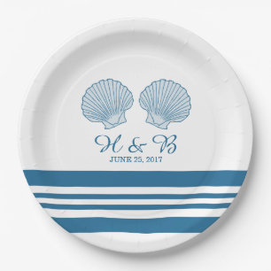 Assiettes En Carton Bleu Blanc Coquillages Nautiques Plaques en papier