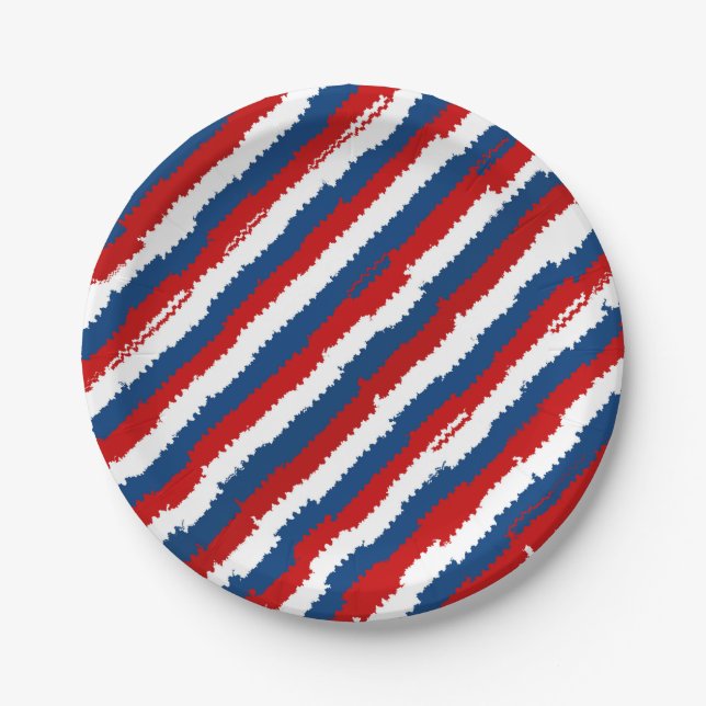 Assiettes En Carton Bleu, blanc et rouge (Devant)