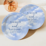 Assiettes En Carton Bleu Blanc Étincelle Nuages Rêveur Élégant Mariage<br><div class="desc">C'est un bleu blanc éclaboussant nuages Dreamy Elegant Plaques de papier de mariage !</div>