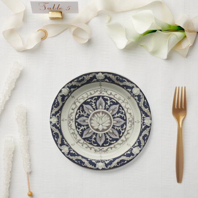 Assiettes En Carton Bleu & Blanc fleur sauvage Floral Porcelaine en cé (Mariage)