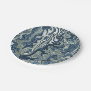 Assiettes En Carton Bleu Blanc Or Chic Tourbillon Mariage Moderne