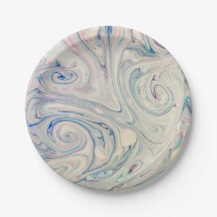 Assiettes En Carton Bleu blanc rose moderne Fluid Marbling Art Abstrai