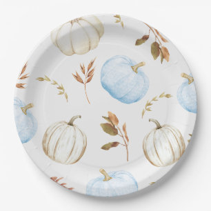 Assiettes En Carton Bleu Blancs Baby shower Citrouille