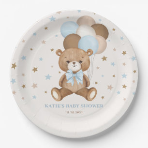 Assiettes En Carton Bleu bleu Brown Teddy Bear Balloons