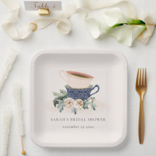 Assiettes En Carton Bleu Bleu Coupes Floral Fête des mariées Tea Party