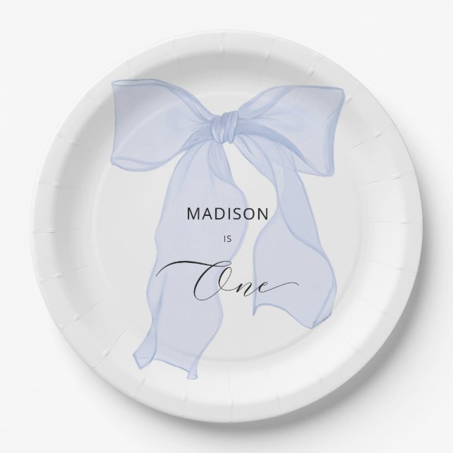Assiettes En Carton Bleu Bow Coquette 1er anniversaire (Devant)