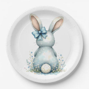 Assiettes En Carton Bleu Bunny Tail Lapin de Pâques avec Oeufs