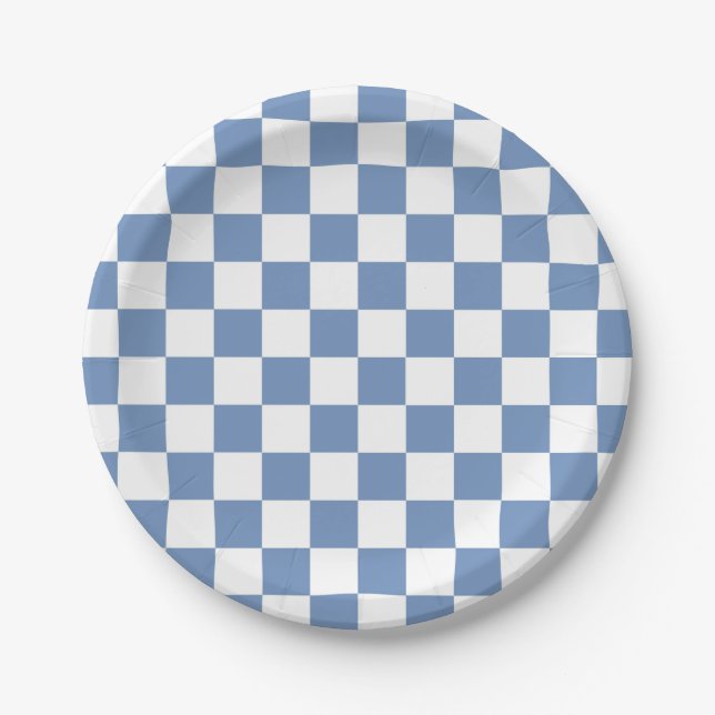 Assiettes En Carton Bleu Checkered/gris et blanc (Devant)