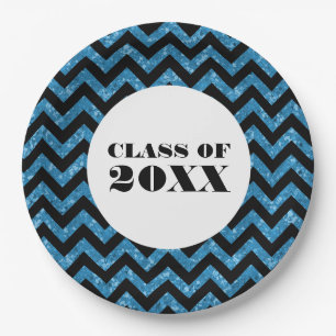 Assiettes En Carton Bleu Chevron Parties scintillant Plaques de papier