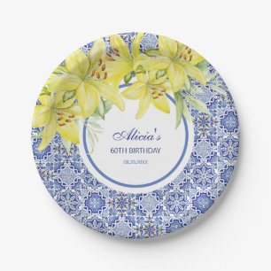 Assiettes En Carton Bleu Chic Portugais Azulejo Jaune Lily Anniversair
