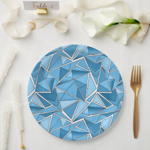 Assiettes En Carton Bleu ciel et formes géométriques bleues motif mode