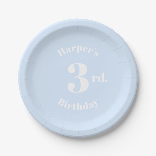 Assiettes En Carton Bleu clair anniversaire Nom et numéro personnalisé (Devant)