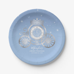 Assiettes En Carton Bleu clair et argent Cinderella Princess Anniversa