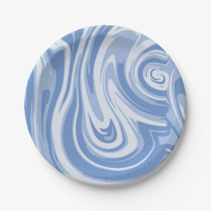 Assiettes En Carton Bleu clair et spirale en marbre crème