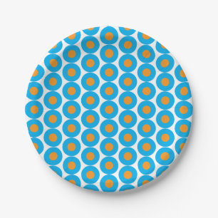 Assiettes En Carton Bleu clair Orange Pois Moderne Funky