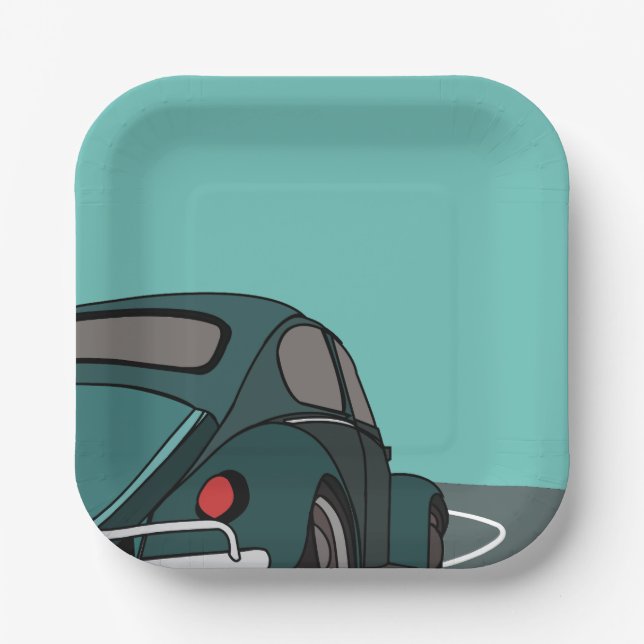 Assiettes En Carton Bleu classique voiture anniversaire (Recto)