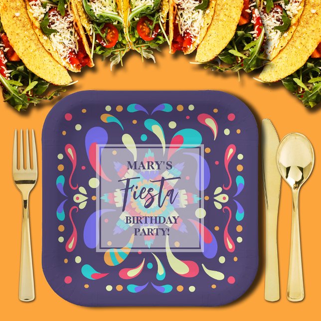 Assiettes En Carton Bleu coloré Fiesta (Colorful Fiesta Blue Square Paper Plates)