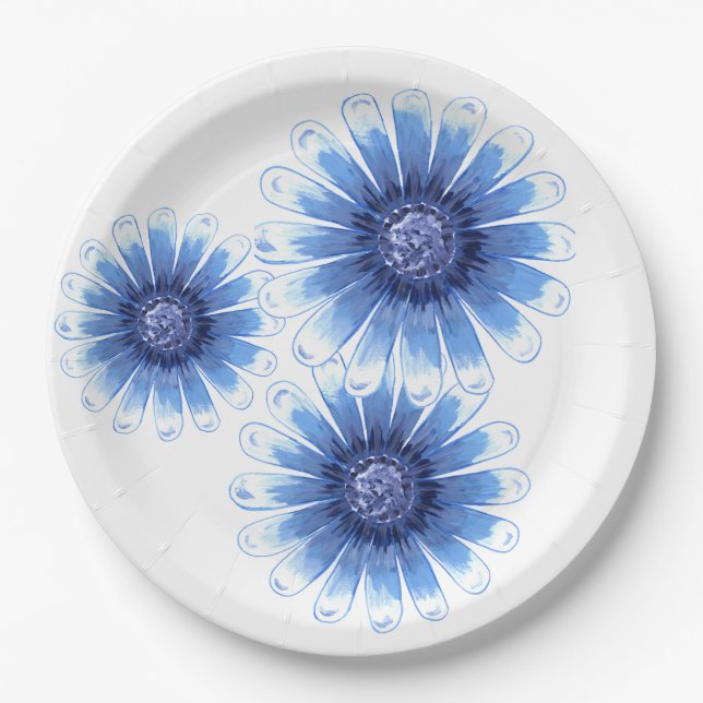 Assiettes En Carton Bleu Daisy 3 Plaque de papier à fleurs (Devant)