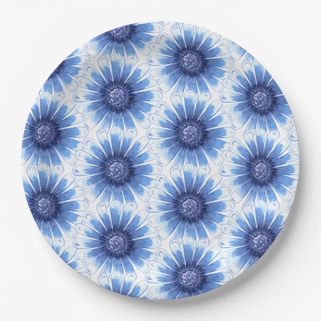 Assiettes En Carton Bleu Daisy Tout Sur Plaque D'Impression (Devant)