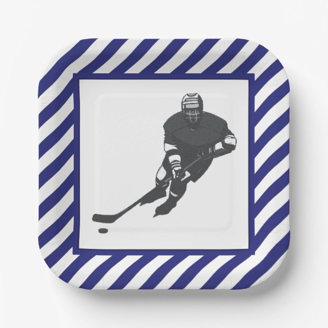 Assiettes En Carton Bleu de la partie de hockey (Recto)