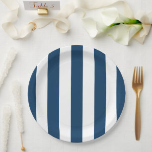 Assiettes En Carton Bleu de marine, Blancs, Motif rayé
