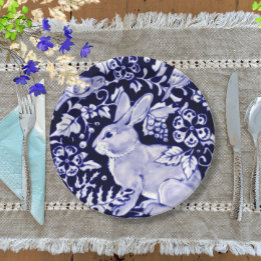 Assiettes En Carton Bleu de marine classique, Oiseaux de lapin blanc D